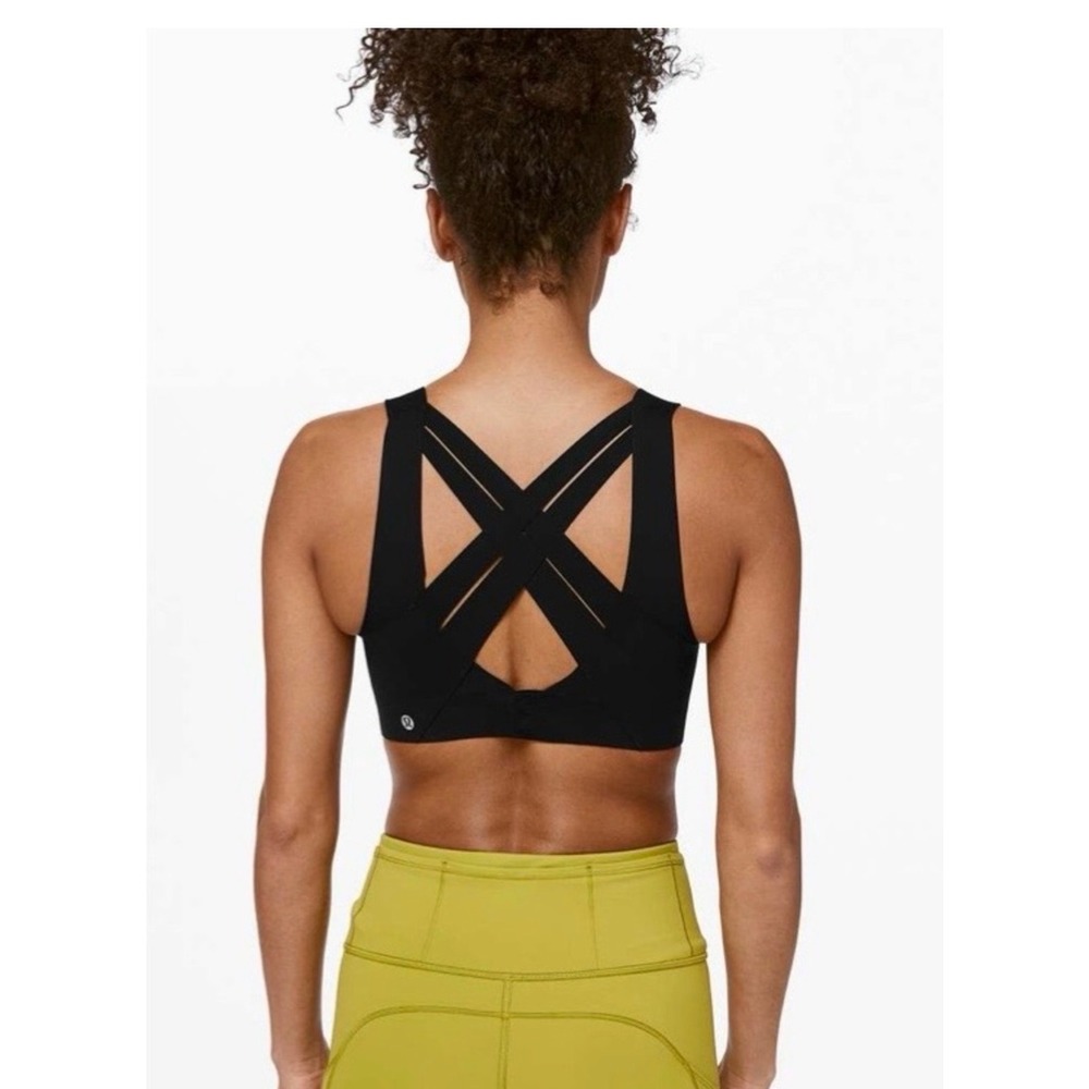 Lululemon Up For It Sports Bra 34D Black Strappy High Support Gym Activewear